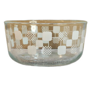 Pyrex 7201 Clear Glass 4 Cup Mixing Storage Bowl White Square Geometric